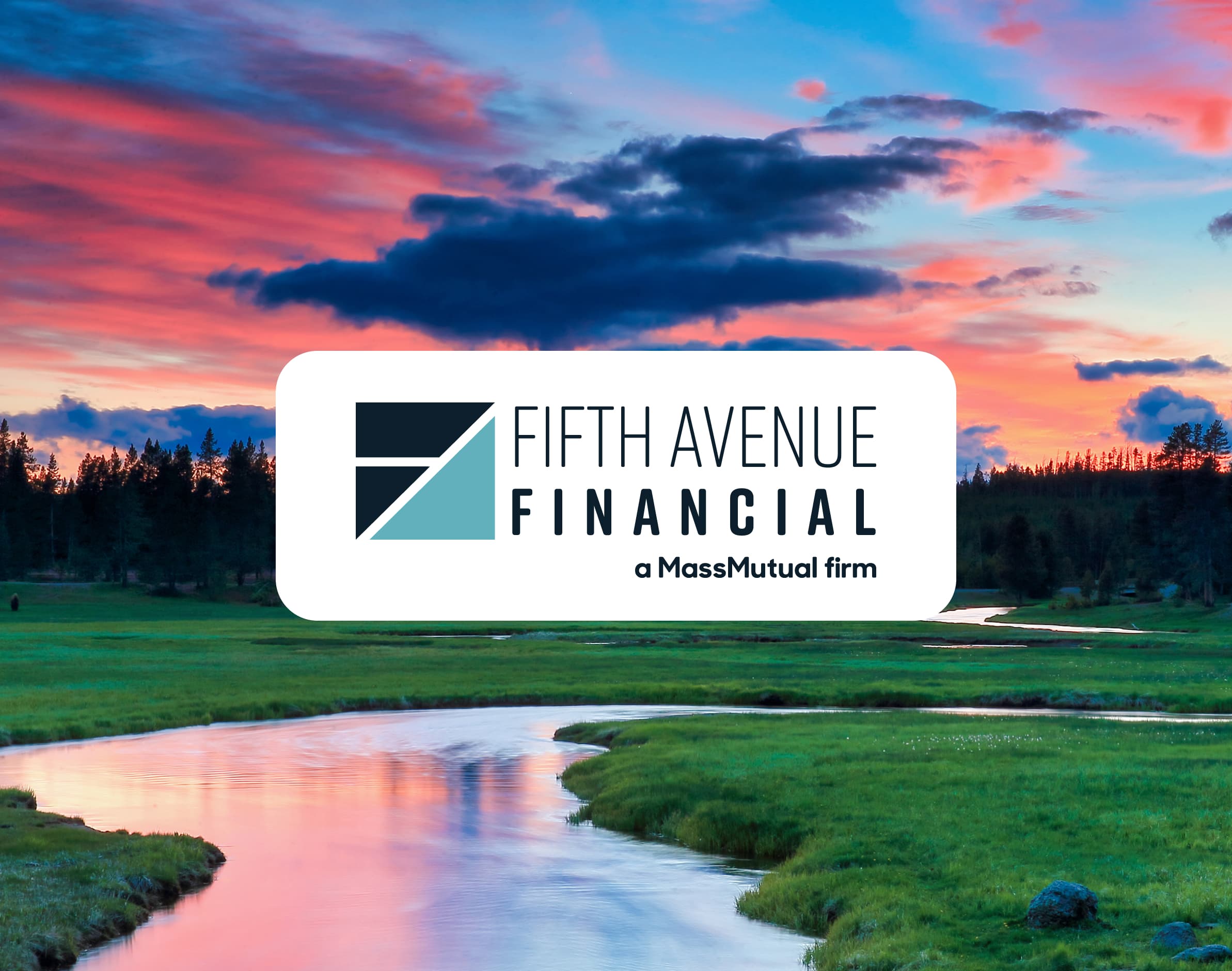 Fifth Avenue Financial logo over a landscape at sunset